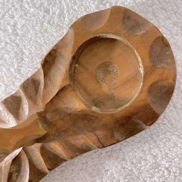 Vintage Hand Carved Wood Salt & Pepper Shakers With Carrier Stand - Picture 12 of 15